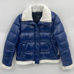 New 7 FOR ALL MANKIND Womens Puffer Warm Jacket Size M Blue Winter Snow Parka